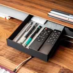 Keep your desk clutter-free and organized with this large sized (7 inch wide) minimal, lightweight desk shelf drawer. Crafted to fit seamlessly in Grovemade or Balolo style desk shelves, the tray's drawers provide ample storage for your office supplies. Note that Balolo version has slightly different dimensions. Please verify dimensions before purchasing (W x H x D): Grovemade Flush: 7" x 1.65" x 8.5" Balolo Standard: 7.5" x 1.3" x 7.5" (same height and depth as their website) Balolo Flush: 7.5" Desk Clutter, Desk Organizer Tray, Shelf Modern, Desk Tray, Different Dimensions, Large Drawer, Kids Room Organization, Desk Shelf, Tray Organization