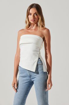 Tube top Exposed zipper closure on side Dry clean only 70% Rayon, 25% Nylon, 5% Elastane Style# ACT18191 Style Tube Top, Outfits Pastel, Resort Wear Dresses, Dresses By Length, Exposed Zipper, Asymmetrical Design, S Models, Tube Top, Long Tops