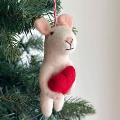 mouse-holding-heart-wool-felt-christmas-valentines-day-ornament Candle Samples, Educator Gifts, Holding Heart, Christmas Card Ornaments, Felt Ornament, How To Age Paper, Felt Mouse, Mom Cards, Tree Shop