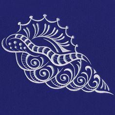 an intricately designed piece of art on a dark blue background with white lines in the middle