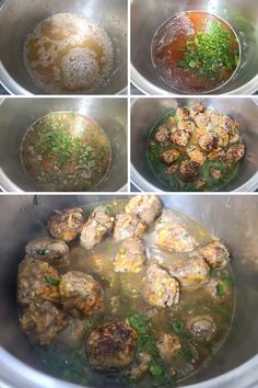 the process of cooking meatballs in a pot