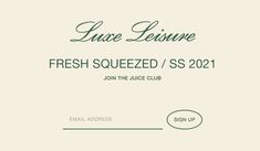 a green and white business card with the words fresh squeezed sss 2021 on it