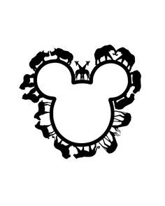 the mickey mouse logo is drawn in black and white