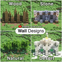 four different screens showing how to use wall designs in minecraft or other video games