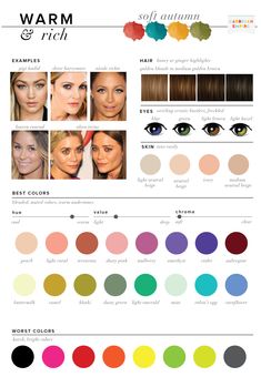 Best & Worst Colors for Autumn, Seasonal Color Analysis Light Spring Color Palette, Autumn Skin, Soft Autumn Color Palette, Deep Winter Colors, Light Spring Colors, Color Seasons, Autumn Color Palette, Autumn Palette