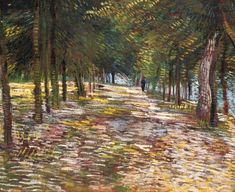 an oil painting of a path in the woods