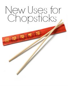 two chopsticks are sitting next to each other with the words new uses for chopsticks written on them