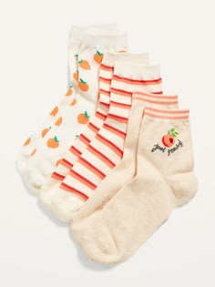 Pack includes 3 pairs of quarter crew socks, each in a different print.  Rib-knit openings.  Notched seams at toe and heel for added comfort.  Soft-knit fabric, with comfortable stretch. Machine wash cold, tumble dry low.  polyester 74% spandex 3% co Cool Socks Aesthetic, Silly Socks, Flower Socks, Womens Socks, Stylish Socks, Sock Game, Fun Socks, Crazy Socks, Just Peachy