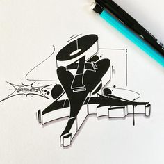 a drawing of a plane on top of a piece of paper next to a marker