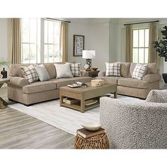 Transform your living room with the Ephraim Sofa and Loveseat Set, a sophisticated and comfortable seating solution. Upholstered in a warm shade, this set exudes a cozy and inviting ambiance. Constructed with a sturdy hardwood frame and high-density foam cushions, it offers exceptional durability and comfort. The clean lines and classic silhouette seamlessly complement various interior styles, making it a versatile choice for any living space. Whether you're hosting a gathering or enjoying a coz Chic Living Room Decor, Wayfair Living Room, Shabby Chic Sofa, Loveseat Living Room, Leather Sofa Living Room, Sofa And Loveseat, Living Room Designs Small Spaces, Farmhouse Aesthetic