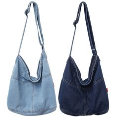 eBay  DESCRIPTION : This women's crossbody tote bag is made of high-quality denim jean fabric, which is durable and sturdy for daily use. Adjustable shoulder strap design, soft and comfortable, long time to carry without strangulation shoulder. This casual tote bag is roomy to accommodate cell phone, purse, IPAD, folded umbrella, magazine and more to keep your belongings organized. It is suitable for most daily occasions, like school, work, shopping, travel. Weight: 350g, lightweight, convenient Aesthetic Crossbody Bags For School, Jeans Tote Bag Design, Diy Old Jeans Ideas, Denim Tote Bag Diy Old Jeans, Jean Tote Bag, Jeans Tote Bag, Diy Old Jeans, Strap Jeans, Jean Bag