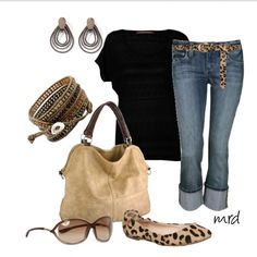 Loooooove the animal print. From polyvore. Flat Shoes Outfit, Purse Outfit, Leopard Flats, Passion For Fashion, Spring Summer Fashion, Leopard Print