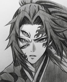 a pencil drawing of an anime character with long hair and blue eyes, wearing a black outfit