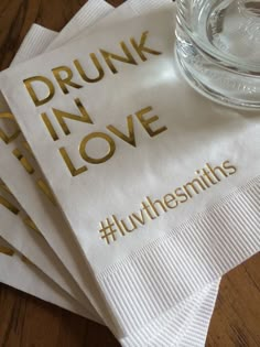 Personalized Napkins Personalized Napkins by MemorableWedding Drunk In Love, Personalized Napkins, Custom Napkins, Future Wedding Plans, Dream Wedding Ideas Dresses, Cute Wedding Ideas, Wedding Goals, Wedding Bar, Wedding Napkins