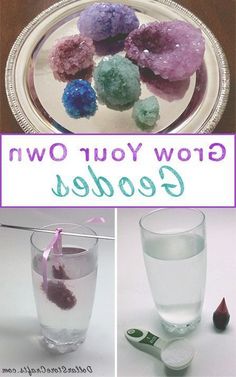 three different pictures with text that says grow your own geodes