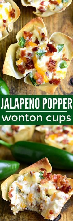 jalapeno poppers wonton cups on a cutting board with peppers in the background