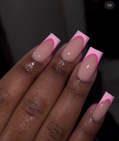 Pink Tip Nails, French Tip Nail Designs, White Acrylic Nails, Summery Nails, French Acrylic Nails