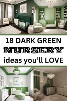 green nursery room with baby crib and furniture