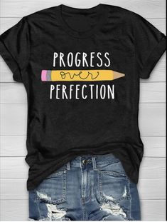 Progress Over Perfection, Women Friends, Funny Prints, Everything Is Fine, 100 Days Of School, Math Teacher, Long Hoodie, Teacher Shirts