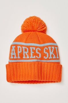 Sure to be a staple in your cold-weather accessories collection for countless years to come, this so cool beanie is featured in a classic knit fabrication with vintage-inspired Apres Ski printing and defined pom pom detail at top for the ideal finishing touch. | Apres Ski Team Pom Beanie by FP Movement at Free People, Orange Womens Ski Outfits, Red Beanie Hat, Free People Hat, Cool Beanies, Ski Team, Ski Print, Red Beanie, Skiing Outfit, Accessories Collection