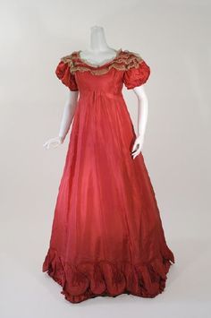 Ball gown ca. 1820s From Contentment Farm Ball Gown, Red Dress, Raspberry, Silk, Red, White