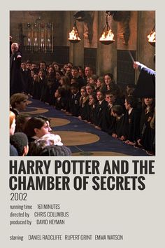 the poster for harry potter and the chamber of secrets is shown in front of a large group of people