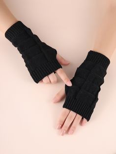 Black    Polyester  Fingerless Gloves Embellished   Women Accessories Black Gloves Aesthetic, Aesthetic Gloves, Gloves Aesthetic, Black Fingerless Gloves, Crochet Barefoot Sandals, Estilo Hippy, Fingerless Gloves Knitted