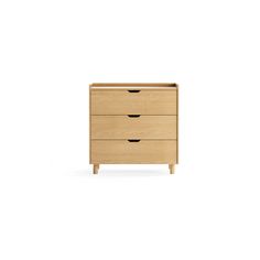 a wooden dresser with three drawers on one side and an open drawer on the other