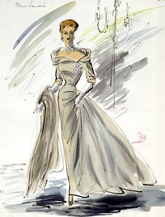 a drawing of a woman in an evening gown