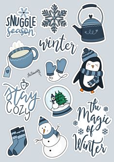 the winter stickers are all different colors