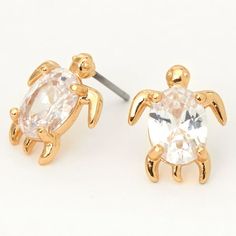 Show off your love for turtles with this pair of earrings for tween girls! These gorgeous gold-tone turtles feature an oval shaped cubic zirconia stone as shells on each stud. These oval cubic zirconia earrings are 8MM and have a post-back closure for secure wearing. Size: one size.  Gender: female.  Age Group: kids. Teen Accessories, Hair Earrings, Oval Setting, Chantel Jeffries, Turtle Earrings, Gold Jewelry Earrings, Fashionable Jewelry, Kids Earrings, Cubic Zirconia Earrings