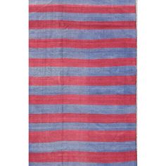 a red, blue and purple striped rug on a white background with no one in it