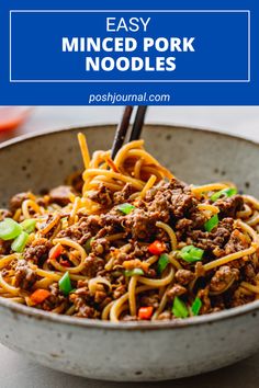 Better-than-takeout!  This Minced Pork Noodles stir fry is made with ground pork and cooked in the Hoisin Sauce mixture. It tastes better-than-takeout! Additionally, this dish is so affordable and easy to make! #mincedpork #noodles #hoisin #chineserecipes #recipes #stirfry #maindish #easyrecipe Easy Minced Pork Recipes, Cooked Ground Pork Recipes, Minced Pork Stir Fry, Korean Pork Noodles, Hoisin Pork Stir Fry, Ground Pork Ramen Stir Fry, Pork Hoisin Recipes, Ground Pork Chow Mein, Minced Pork Recipes Healthy