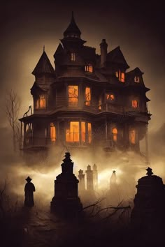 an image of a creepy house in the fog