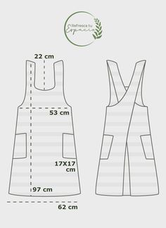 an apron pattern with measurements for the front and back