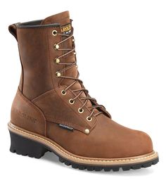 From Carolina&#x2C; the Men's Elm 8" Waterproof Steel Toe Logger Work Boots feature:Leather upperSteel safety toe capWaterproof SCUBALINER Synthetic liningRubber outsoleImported. Carolina Logger Boots, Mens Steel Toe Boots, Logger Boots, Weatherproof Boots, Beach Styles, Steel Toe Boots, Comfortable Boots, Mens Shoes Boots, Crazy Horse