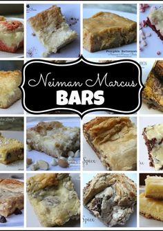 many different types of desserts are shown in this collage with the words neiman marous bars