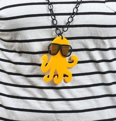 Fun octopus necklace! :) Acrylic Gifts, Yellow Octopus, Envy Clothing, Octopus Necklace, Gifts Under 25, Geek Jewelry, School Jewelry, Canary Yellow, Black Chain