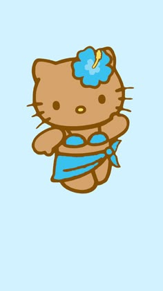 an image of a hello kitty with a blue flower on her head