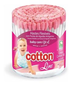 cotton line baby care toothbrushes with pink and white tips in a glass container