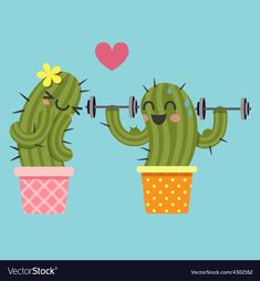 two cactuses are doing exercises with barbells in their hands, one is holding a