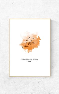 an orange and white poster with the word,'islea'in cursive writing