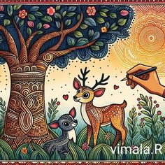 an image of a painting with animals and trees in the background that says vimala rama