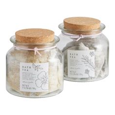 -Transform your bathtub into a luxurious spa soak with these delicately scented botanical mixtures. Designed to make warm baths relaxing and aromatic, these tea soaks come in your choice of Chamomile Blossom, with bath salts and chamomile, or Lavender Flower, with bath salts and lavender seeds. Packaged in a glass jar with a cork lid and faux leather tie, these spa essentials are perfect for gifting.  Color:Purple. Also could be used for bath accessories,toiletries,bath bomb. By Cost Plus World Bath Salts Gift, Spices Packaging, Lavender Seeds, Lavender Bath Salts, Bath Tea, Luxurious Spa, Lavender Bath, Bath Gift, Lavender Flower