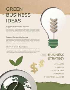 the green business ideas flyer is shown