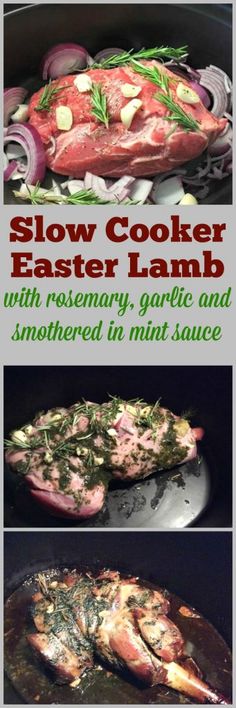 slow cooker easter lamb with rosemary, garlic and smothered in mint sauce