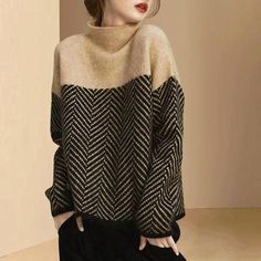 Womens Korean Fashion High Neck Pullover Knitted Jumpers Winter Warm Sweater Top Loose Knit Jumper, Estilo Chic, High Neck Sweater, Wool Turtleneck, Warm Sweaters, Loose Sweater, Mode Vintage, Outfit Casual, Knit Jumper