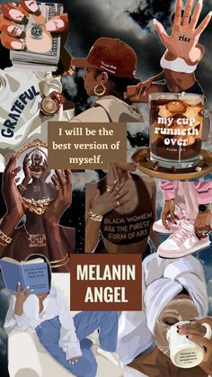 a collage of images with the words melanin angel