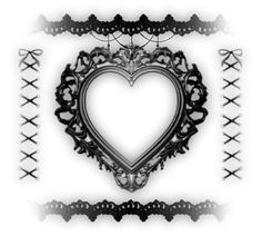 a black and white photo frame with a heart in the middle, surrounded by crosses