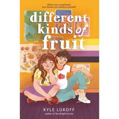 the book cover for different kinds of fruit, with two people sitting next to each other